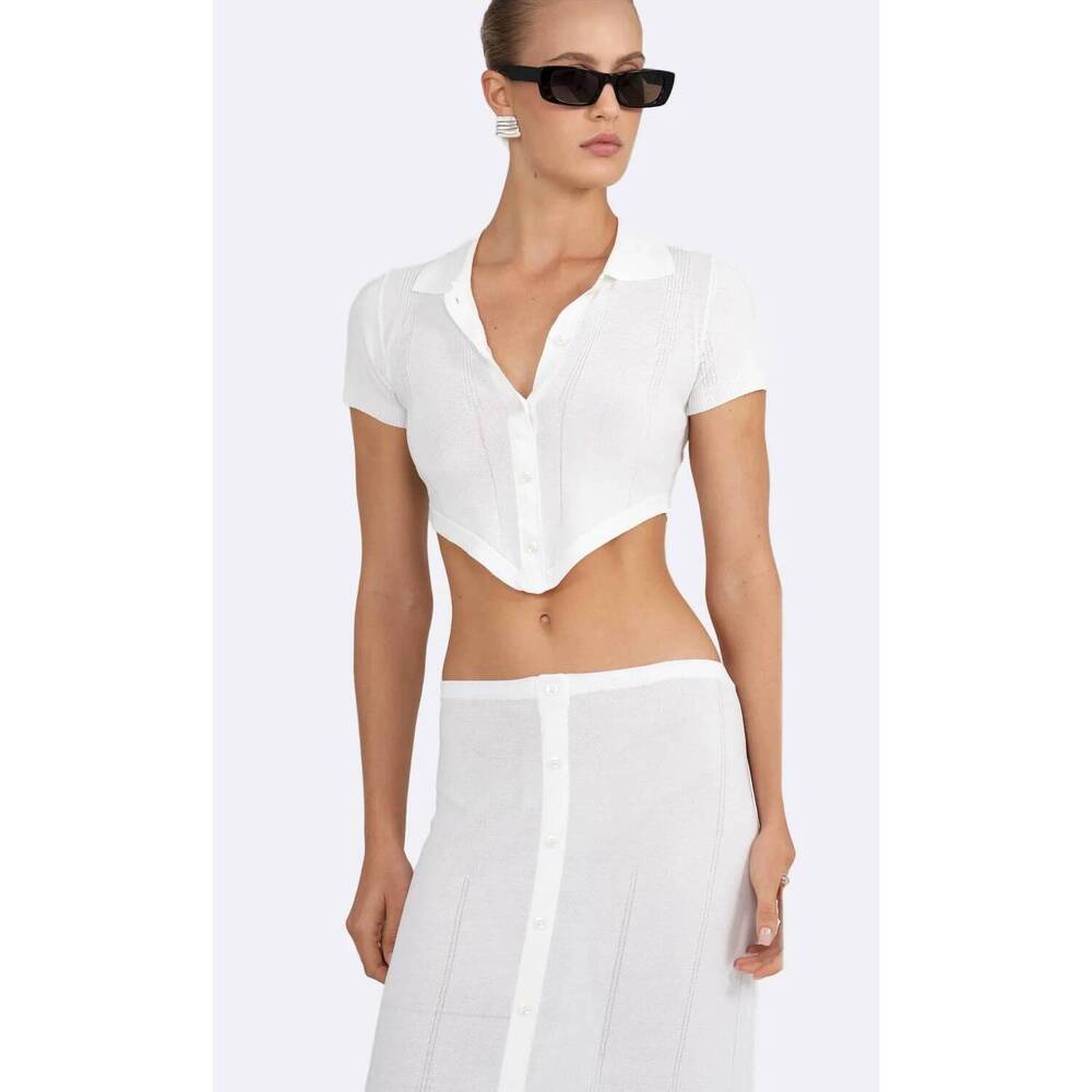 NEW NONCHALANT LABEL palmer polo crop top in white - Picture 1 of 4